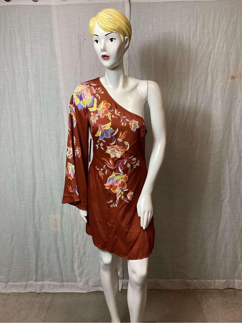 NWT Farm Rio X Anthropolgie One-Shoulder Mini Dress; Size: M